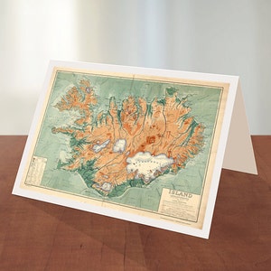 Tarjeta de felicitación con el mapa de Islandia de 1928. Reimpresión vintage de Restoration Hardware, estilo decoración del hogar.