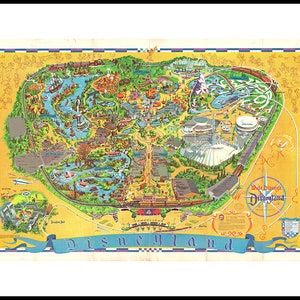 Disneyland Map - Disney Map - Panorama-Vogelaugen-Poster - Karte von Disneyland