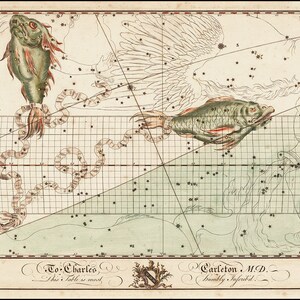 Carte des Poissons. Signe de constellation d'étoiles du zodiaque. Home Déco Style Vieux mur vintage Reproduction.
