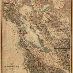 Map of San Francisco, California CA 1873.  Vintage restoration hardware home Deco reproduction map print.