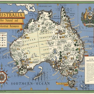 Landkarte von Australien: ihre natürlichen und industriellen Ressourcen.