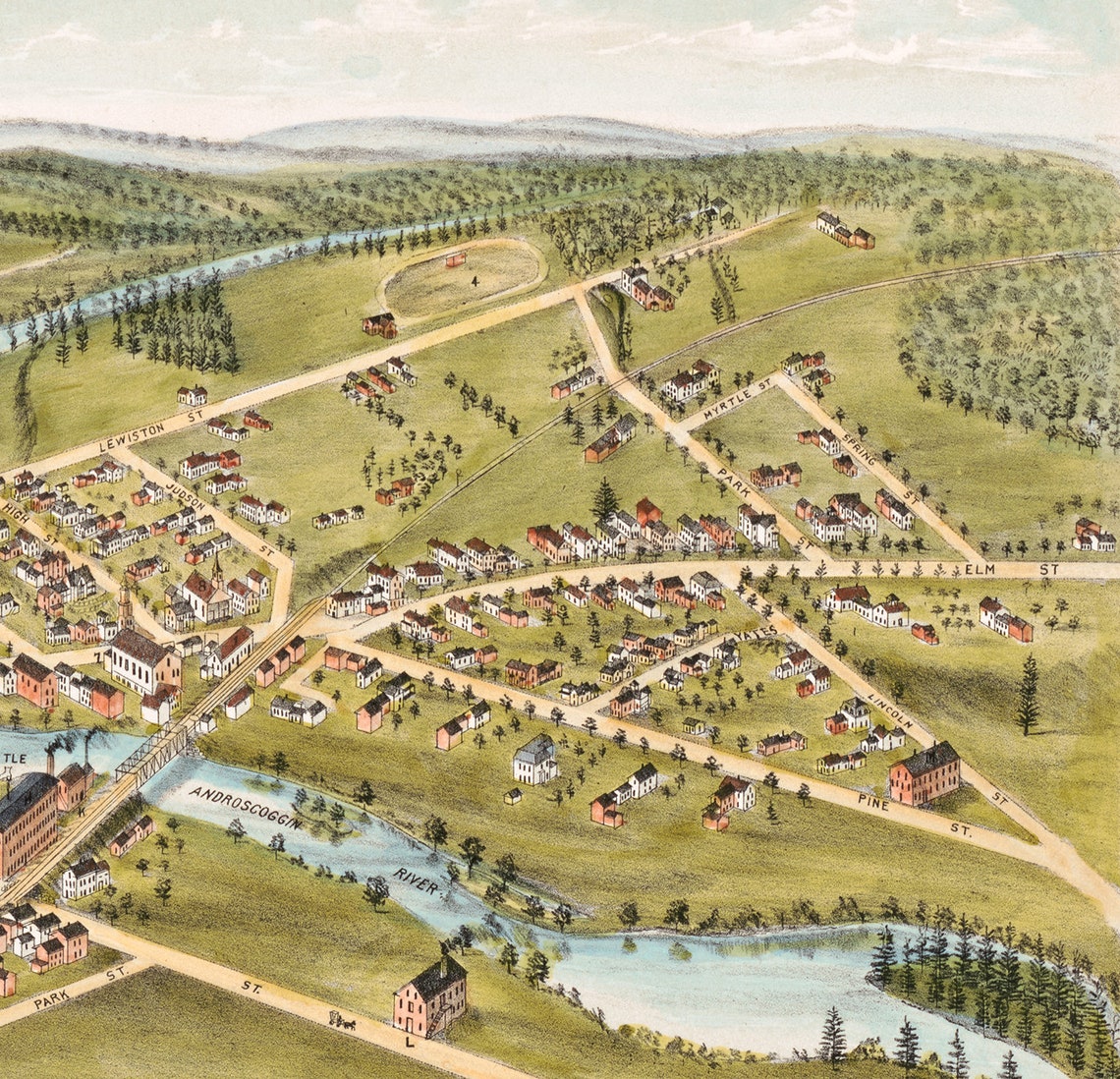 Map of Mechanic Falls Maine in 1878. Vintage Restoration Etsy