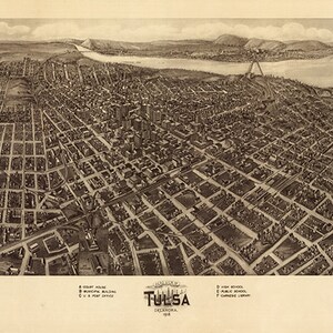 Karte von Tulsa, Oklahoma 1918. Vintage Restaurierung Hardware home-Deco-Stil alte Wand Reproduktion Karte