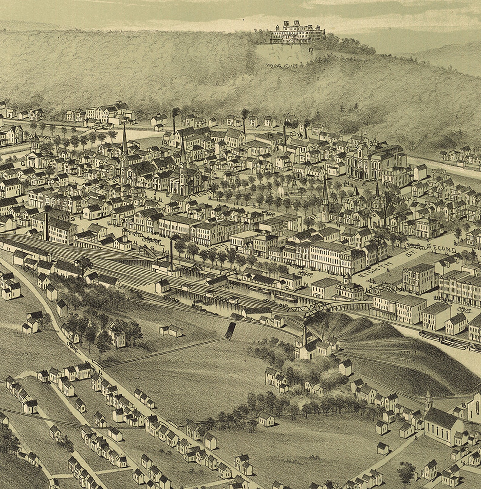 Map of Honesdale Wayne County Pennsylvania PA 1890. Vintage Etsy
