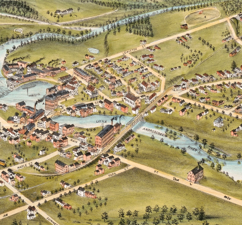 Map of Mechanic Falls Maine in 1878. Vintage restoration Etsy