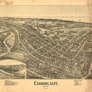 Karte von Conneaut, Ashtabula County, Ohio OH, Fowler und Moyer, 1896.Restauration Hardware Home Deco Stil Alte Wand Vintage Nachdruck.