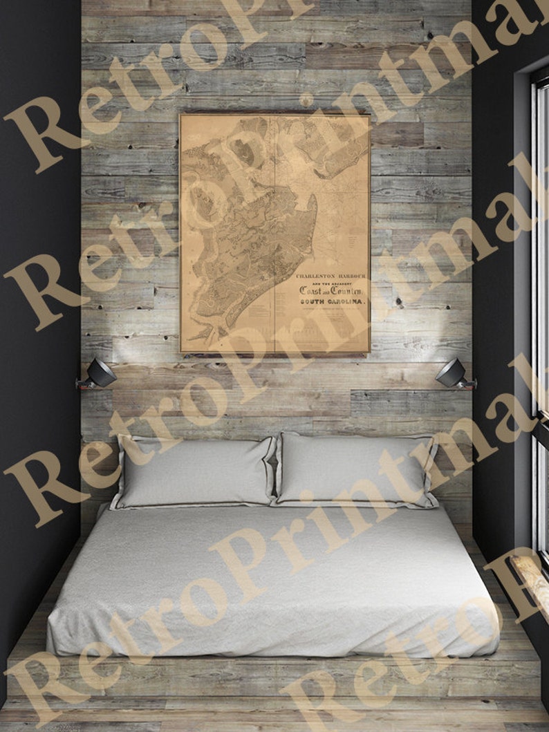 Coast Survey of Charleston Harbor, South Carolina SC 1823, 1824, 1825. Vintage restoration hardware home Deco wall reproduction map print. image 2