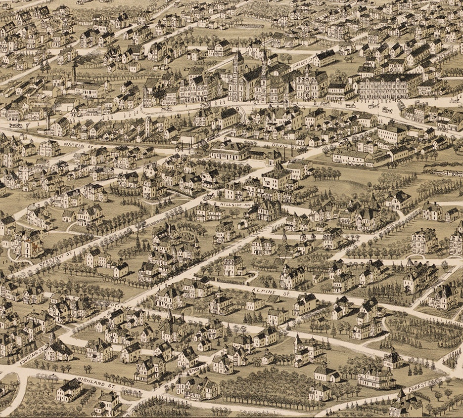 Map of West Newton Massachusetts MA. 1890. Restoration Etsy