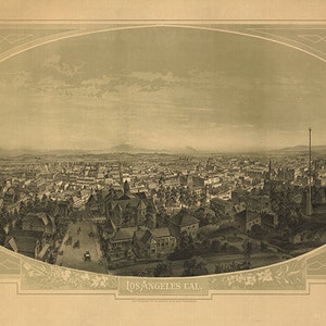Karte von Los Angeles LA California (CA), 1888. Vintage Landkarte Restauration Hardware-home-Deco-Stil