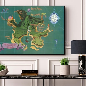 Karte von Peter Pans Never never Island. Landkarte Reproduktion