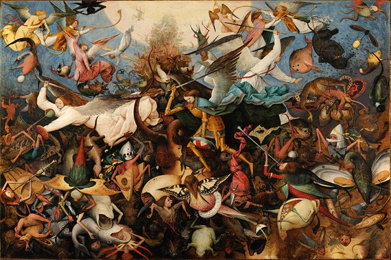 美術館展示品　芸術 版画　アンティーク ガブリエル・ゴダール バラ色に染まる谷 Pieter Bruegel the Elder The Fall of the Rebel Angels Reproduction