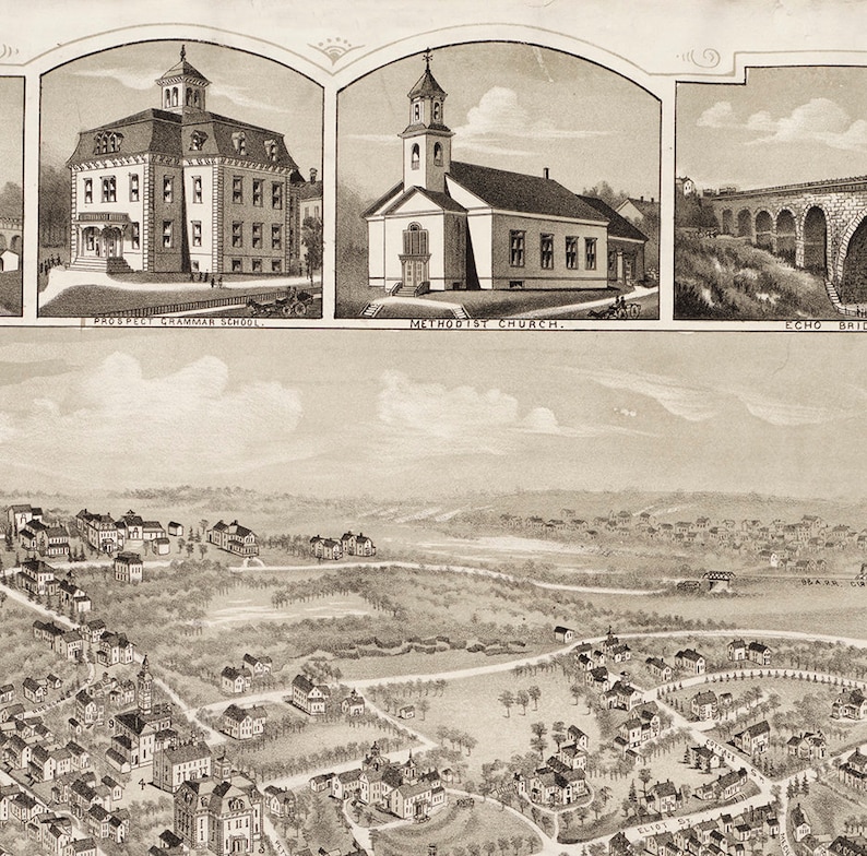 Mapa de Newton Upper Falls Massachusetts MA. 1888. Etsy México