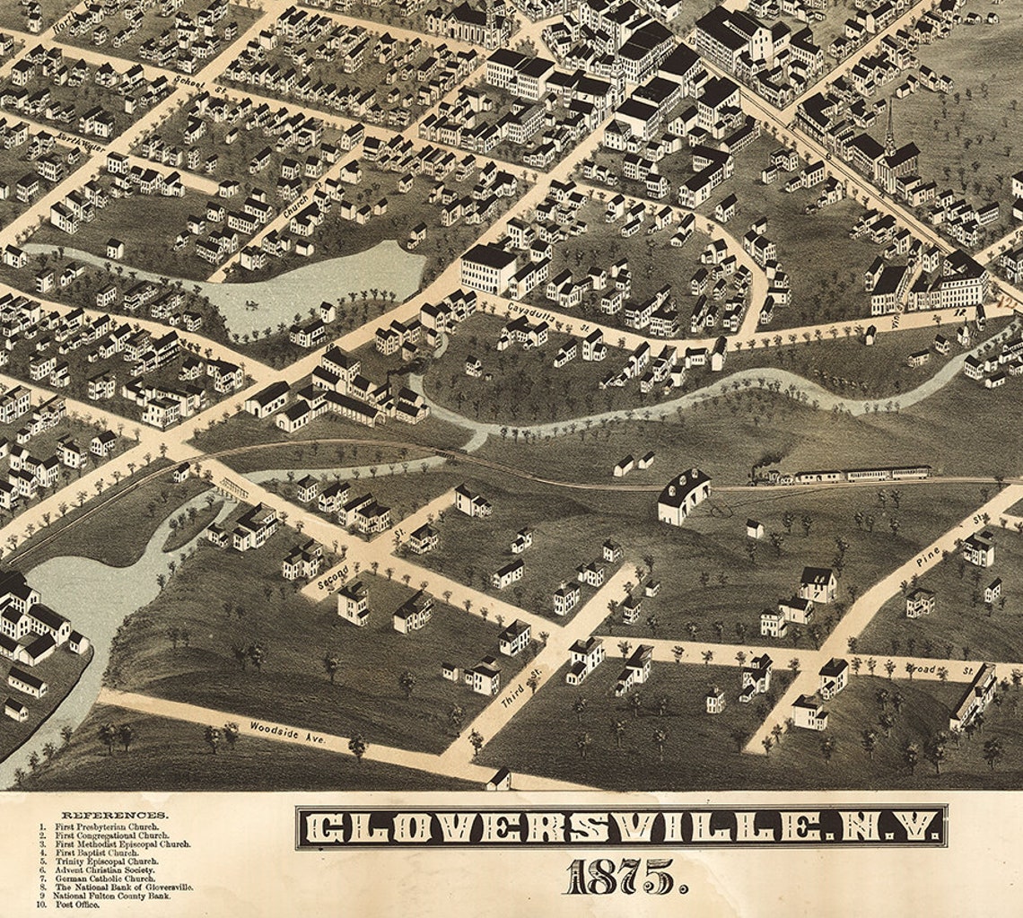 Map of Gloversville Fulton County New York N.Y. 1875. Etsy