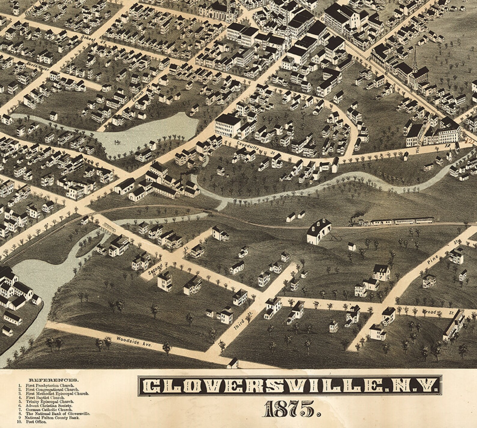 Map of Gloversville Fulton County New York N.Y. 1875. Etsy