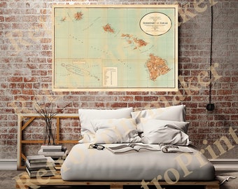Map of Hawaii, 1918.   Restoration Hardware Home Deco Style Old Wall Vintage Reprint.