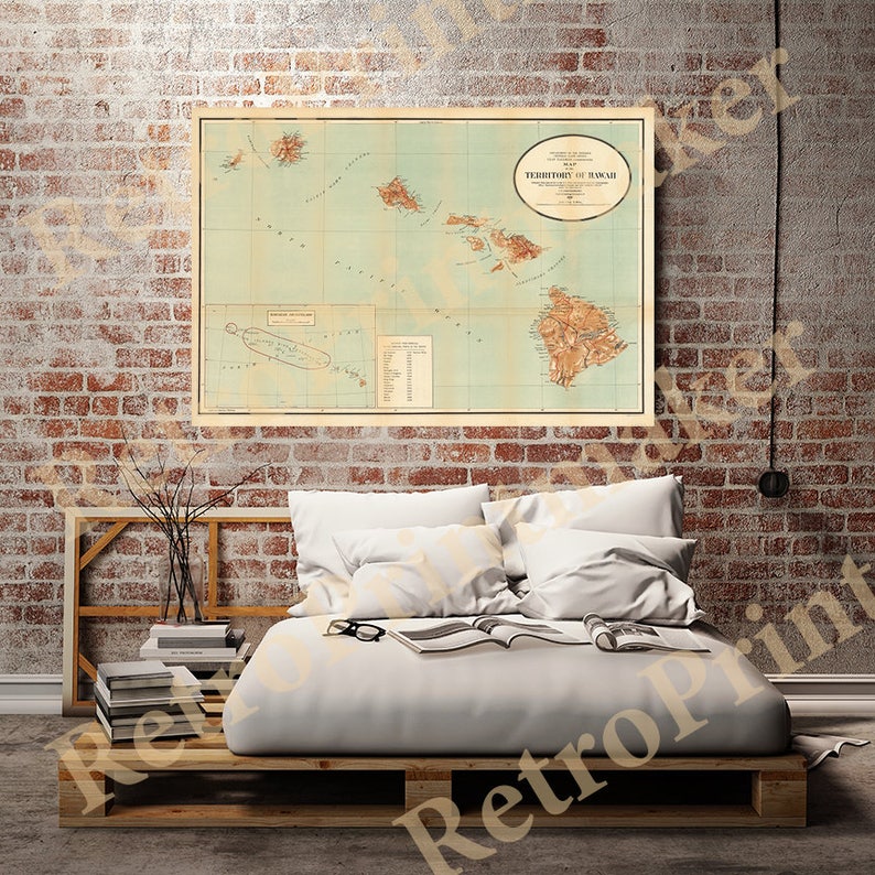 Map of Hawaii 1918. Restoration Hardware Home Deco Style Old Etsy