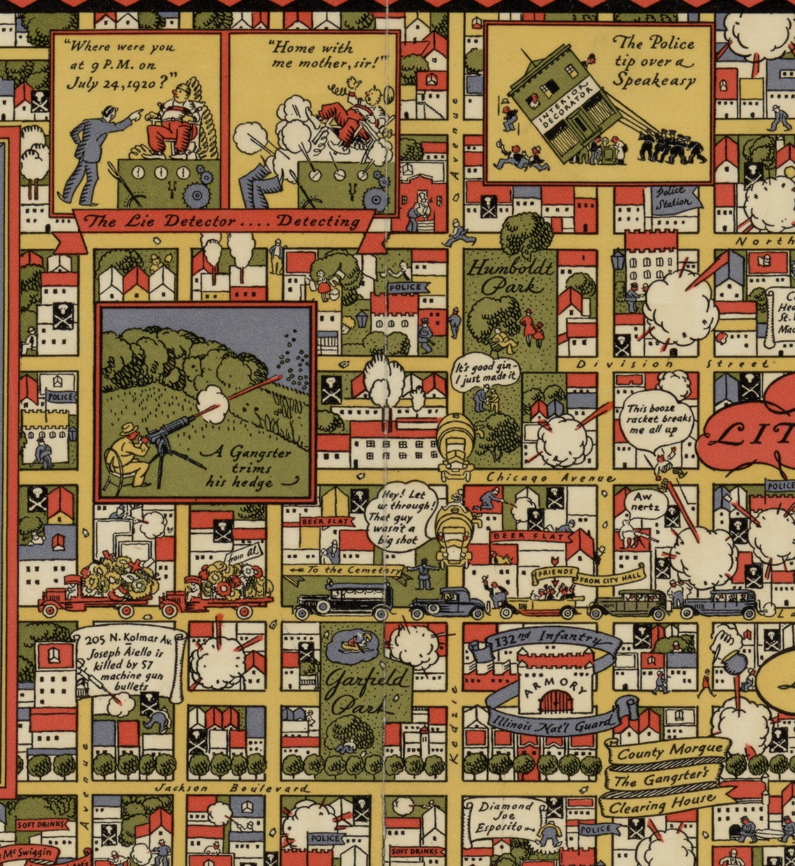 "A Map Of Chicago’s Gangland" Vintage Style Pictorial Map Poster - 16x20 - Reproduction