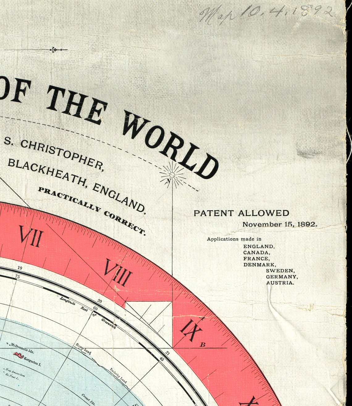 Gleason's New Standard Map of the World, 1892. Vintage Restoration ...