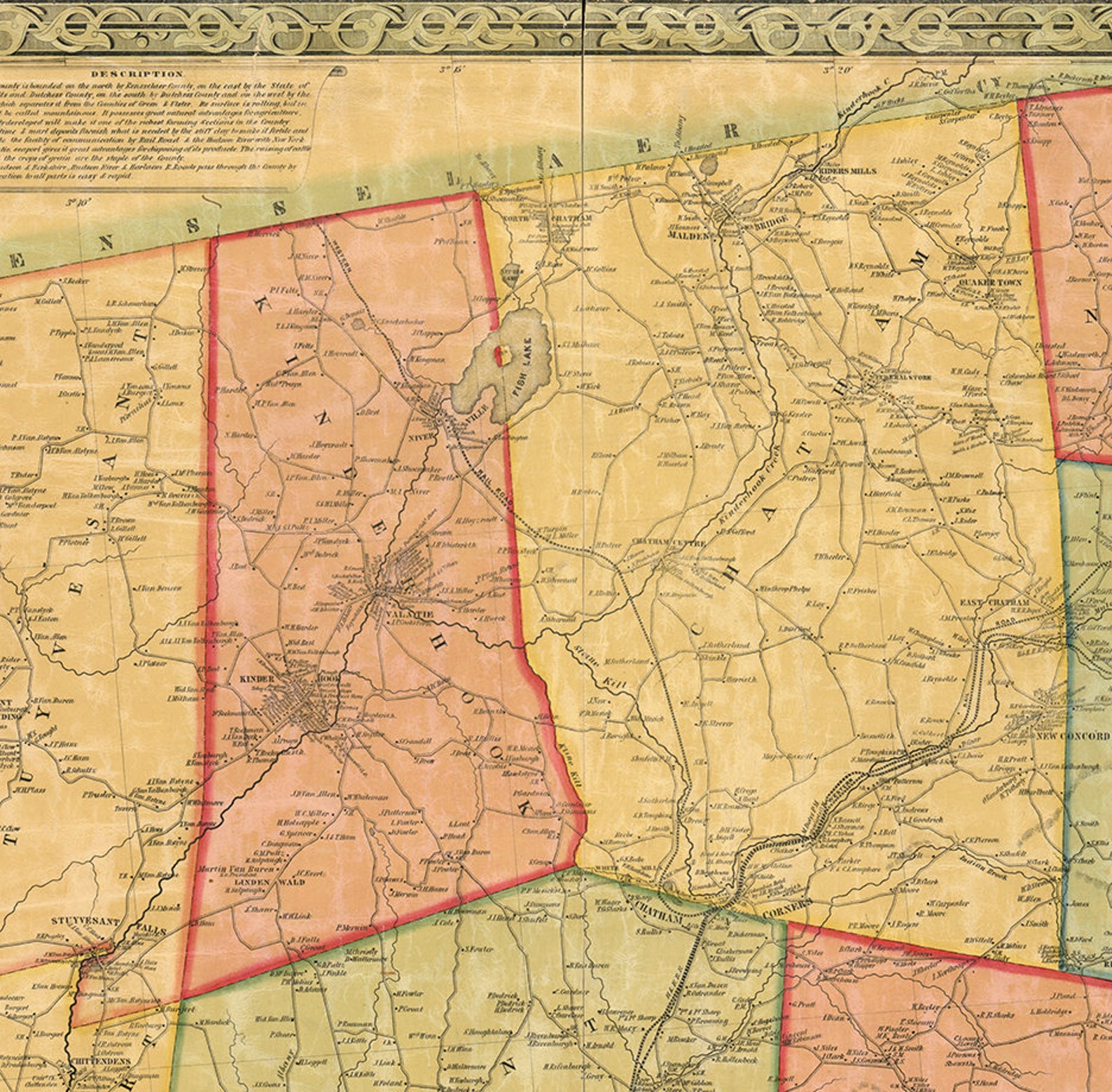 Map of Columbia County New York NY 1851 Restoration Etsy