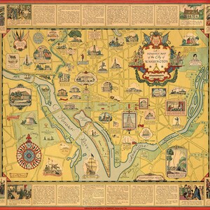 Romaanse kaart van Washington DC. Vintage home Deco Style oude muur reproductie kaartprint.