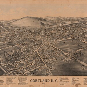 Karte von Cortland, Cortland County, New York NY 1894. Vintage Restaurierung Hardware home-Deco-Stil alte Wand Reproduktion Karte
