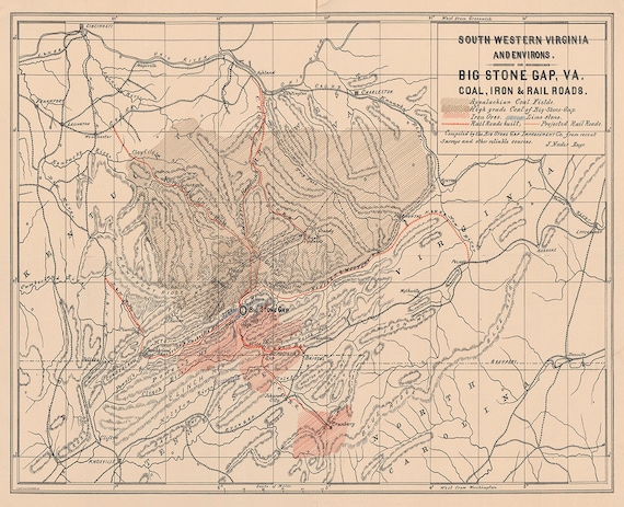 Big Stone Gap Virginia Map Map Of Big Stone Gap Va. And Its Relation To The South - Etsy Ireland
