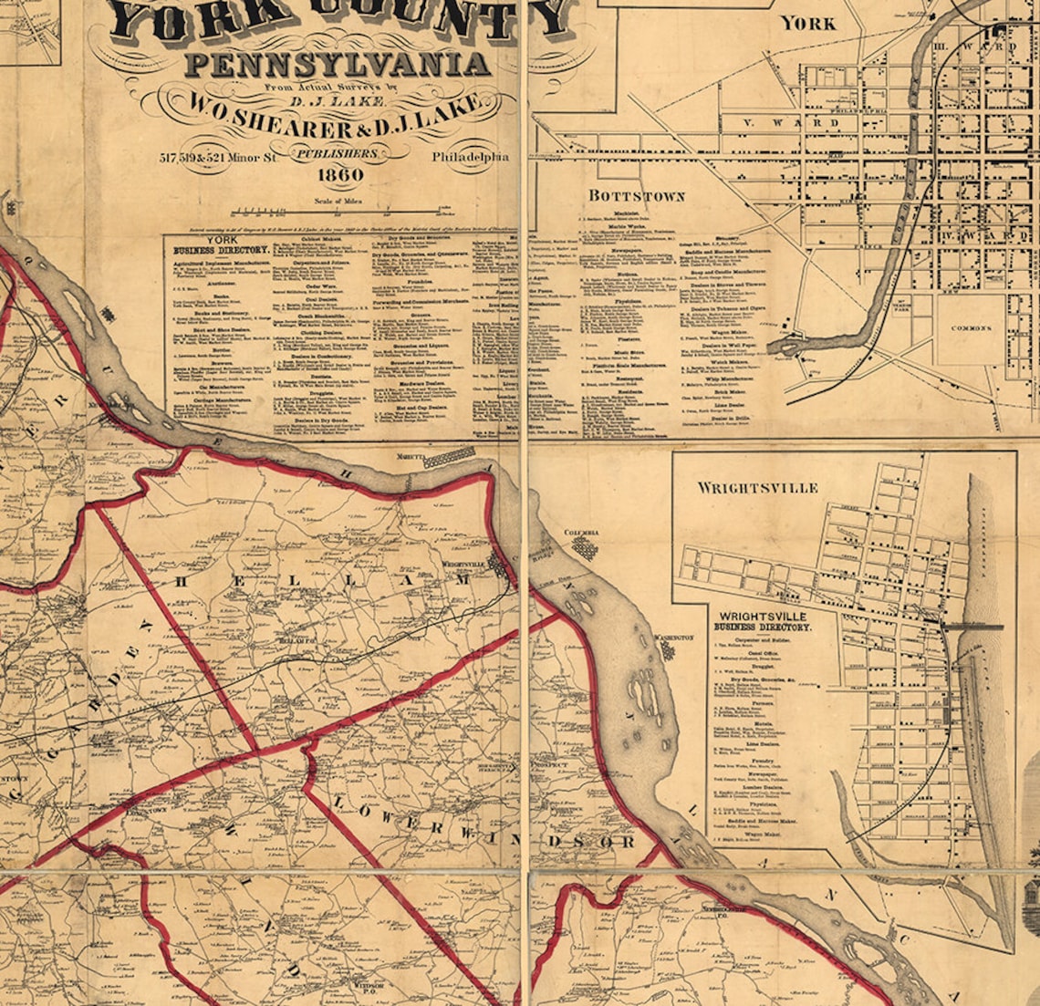 Map of York County Pennsylvania PA 1860. William Otis Etsy
