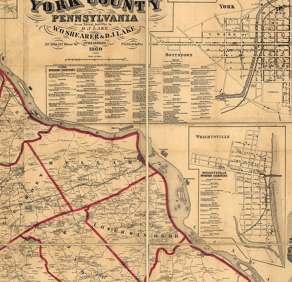 Map of York County Pennsylvania PA 1860. William Otis Etsy