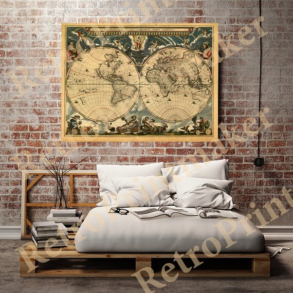 World Map of 1684 by J. Blaeu. Restoration Hardware Home Deco