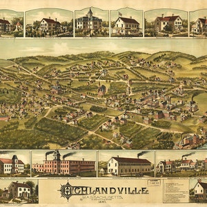 Highlandville, condado de Norfolk, Massachusetts, MA, 1887. Reimpresión vintage de pared antigua de estilo decorativo para el hogar de Restoration Hardware.