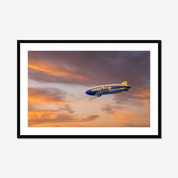 Goodyear Blimp At Sunset / Above Bed Decor / Blimp Photography / Bedroom Decor / Wall Art / Blimp Art / Living Room Decor /  Kitchen Art