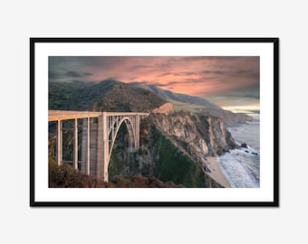 Bixby Bridge / Above Bed Decor / Big Sur Photography / Travel California / Big Sur Coastal Art / West Coast Art / Arch Bridge / Framed