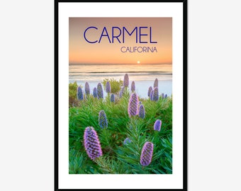 Carmel California / Carmel Beach Poster / Carmel Poster / Echium Flowers / Above Bed Decor / California Art / Inspiring Wall Art / Sunset