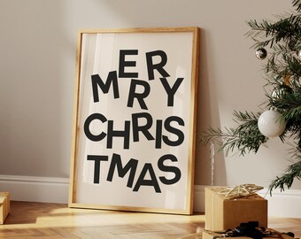 Merry Christmas Typography Wall Art Print | Neutral Holiday Decor | Winter Print | UNFRAMED | KIKIANDNIM