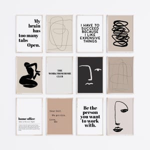 home office gallery wall art prints | set of 12 prints | minimalist office decor | modern office wall art | kikiandnim | printable wall art image 1