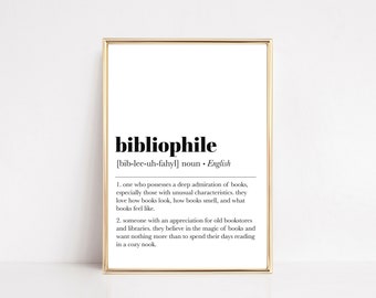 impresión de definición de bibliófilo / arte de la pared del libro / impresión amante del libro / impresión de libros / arte de pared imprimible / arte del diccionario / descarga digital