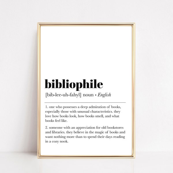 bibliophile definition print | book wall art | book lover print | book print | printable wall art | dictionary art | digital download