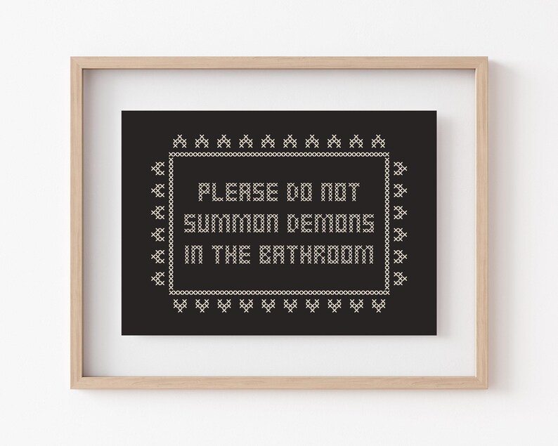 halloween bathroom decor | halloween bathroom wall art | gothic home decor | funny art | cross stitch wall art | kikiandnim | digital print image 4