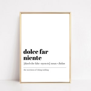 dolce far niente | definition print | italian wall art | living room wall art | minimalist home decor | kikiandnim | digital download