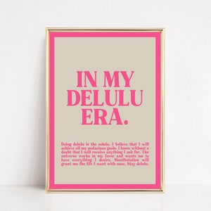 arte de pared rosa / en mi era delulu / arte de pared de afirmación / arte de pared retro de moda / decoración de pared rosa / kikiandnim / impresión de arte de pared digital