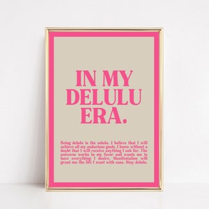 pink wall art | in my delulu era | affirmation wall art | trendy retro wall art | pink wall decor | kikiandnim | digital wall art print