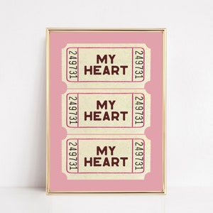 heart ticket print | light pink valentines day decor | trendy wall art | valentines print | valentines wall art | kikiandnim | digital print