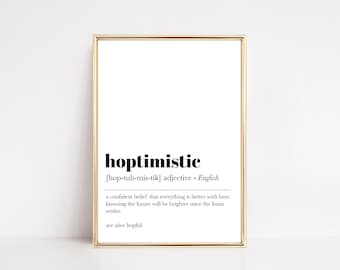 kitchen prints | kitchen wall art | hoptimistic definition print | craft beer print | beer wall art | funny gifts for him | digital download