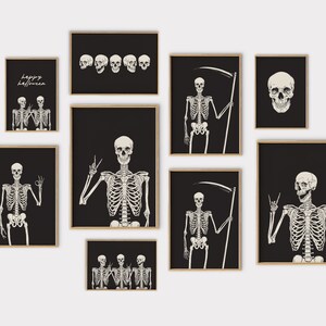 skeleton prints | halloween decorations | set of 12 halloween prints | halloween decor | skeleton wall art | kikiandnim | digital prints