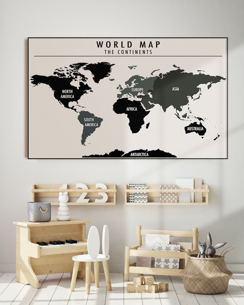 World Map Wall Art Homeschool Decor Printable World Map Etsy