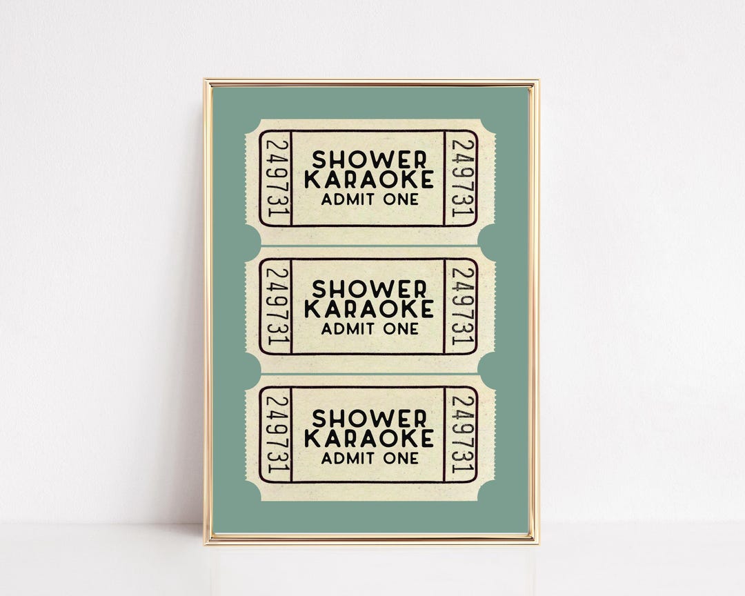 Shower Karaoke Print | Mint Green Bathroom Wall Art | Trendy Ticket ...
