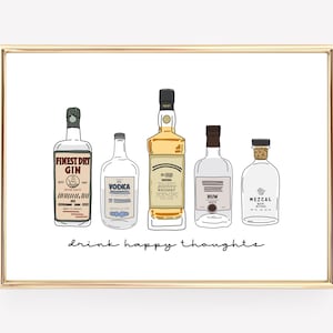 drink happy thoughts quote print | bar cart decor | cocktails print | bar cart print | bar cart art | cocktail art print | digital download