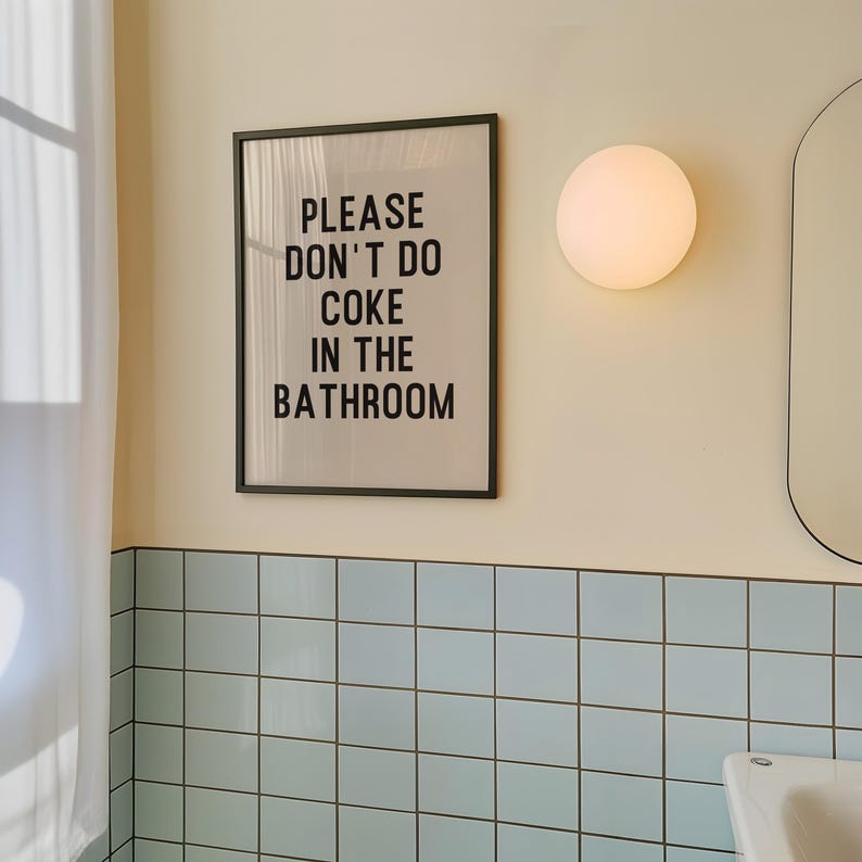 funny bathroom decor | bathroom printable wall art | please don't do coke in the bathroom poster | kikiandnim | digital download image 2