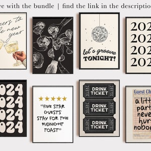 New Year 2024 Printable Retro Nye Decorations Trendy New Years Eve ...
