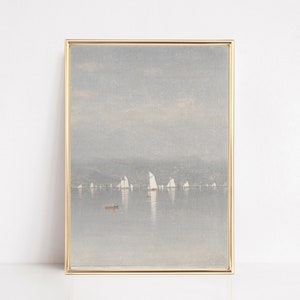 vintage lake house decor | lake painting | lake house wall art | vintage summer decor | sailboat wall art | kikiandnim | digital print